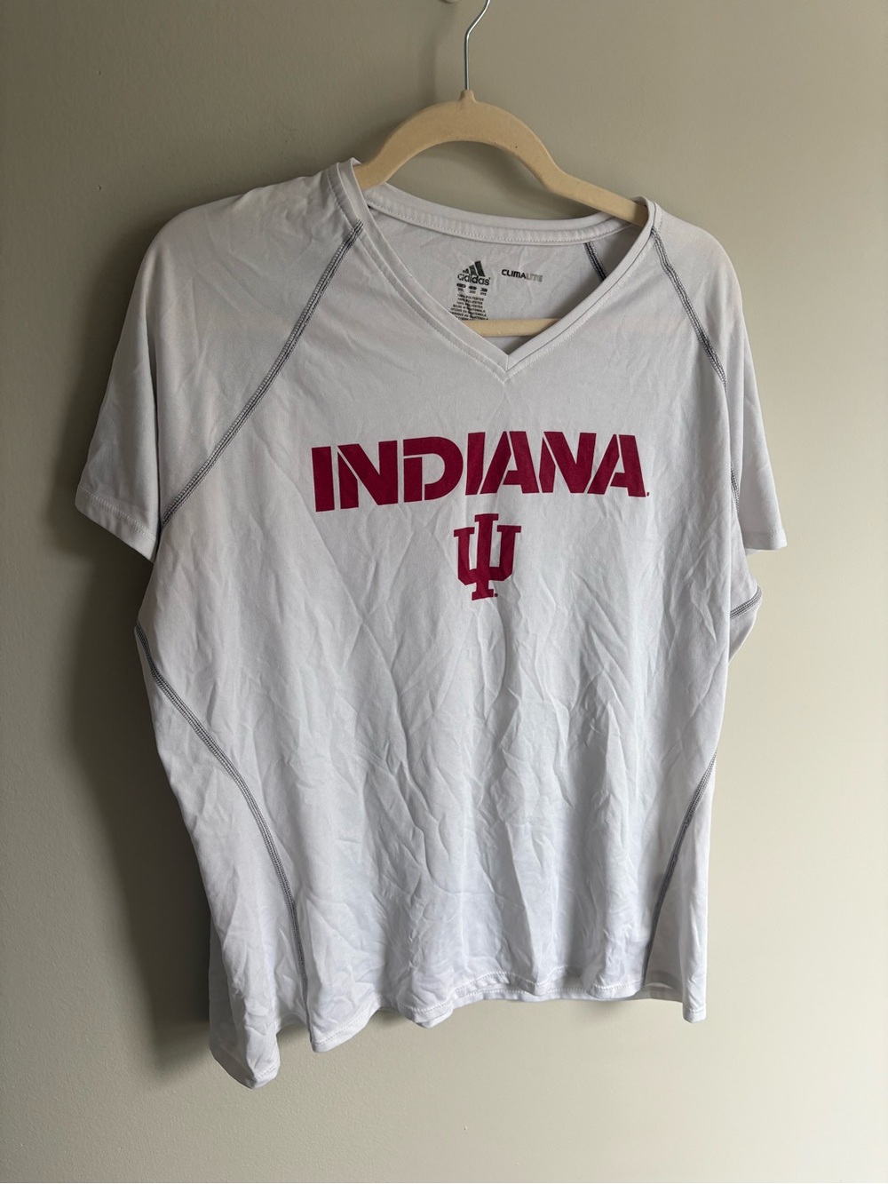 adidas White Short-Sleeve Indiana Tee with Crimson Logo
